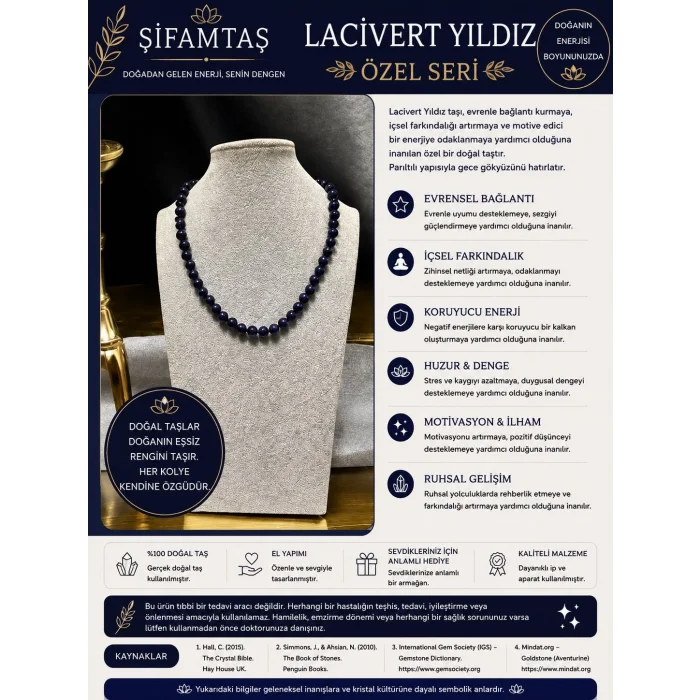 Lacivert Yıldız Taşı Doğal Taş Kolye