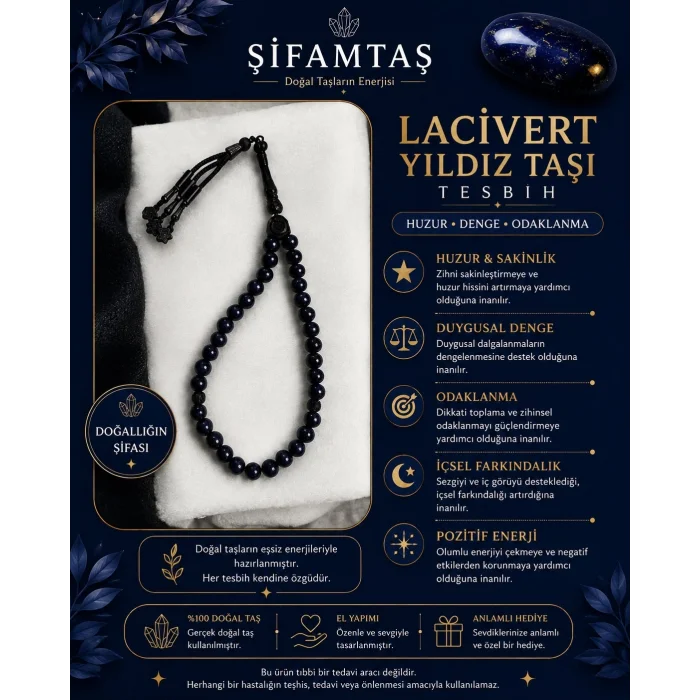Lacivert Yıldız Taşı Doğal Taş Tesbih