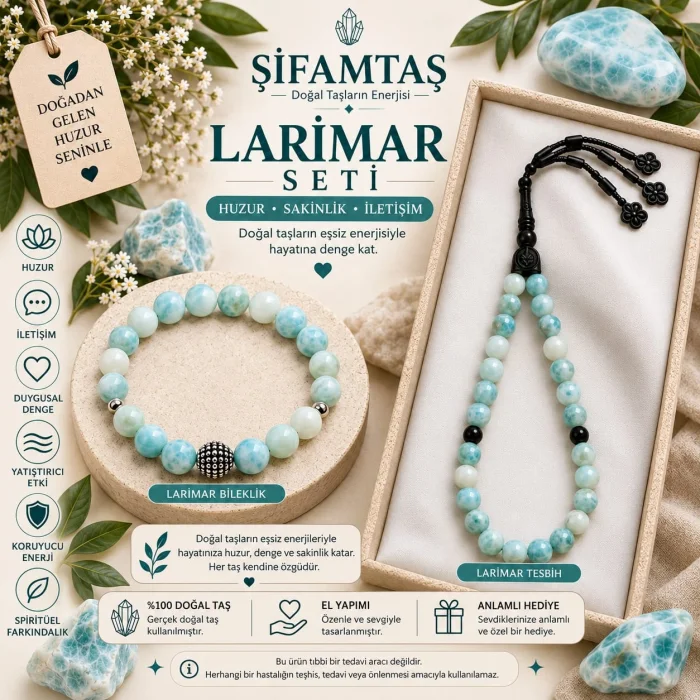 Larimar Doğal Taş Seti (Bileklik ve Tesbih)