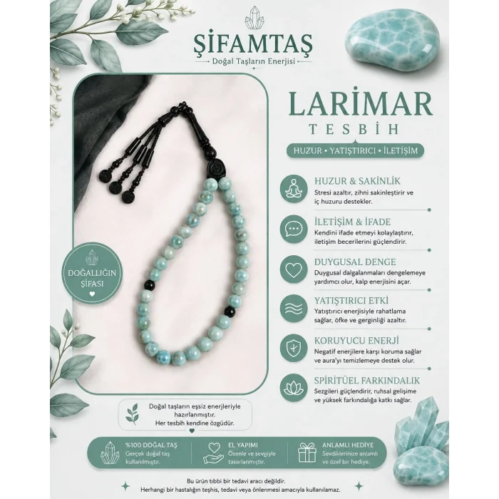 Larimar Doğal Taş Tesbih