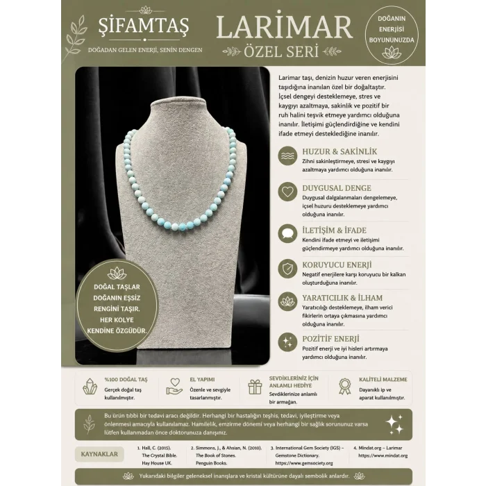 Larimar Taşı Doğal Taş Kolye