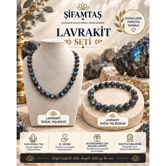 Lavrakit Doğal Taş Seti (Bileklik ve Kolye)
