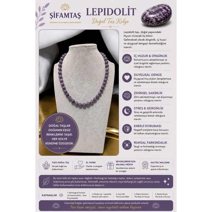 Lepidolit Doğal Taş Kolye