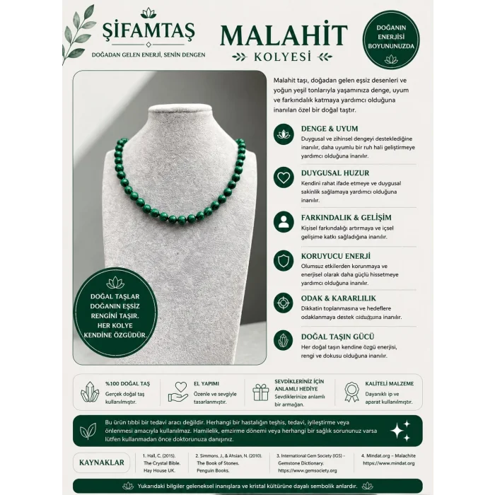 Malahit Doğal Taş Kolye