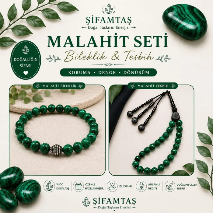 Malahit Doğal Taş Seti (Bileklik ve Tesbih)