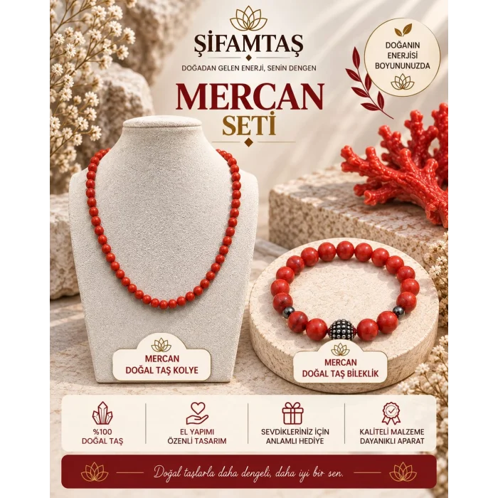 Mercan Doğal Taş Seti (Bileklik ve Kolye)