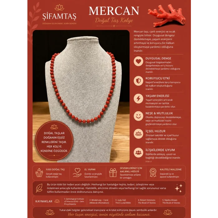 Mercan Taşı Doğal Taş Kolye