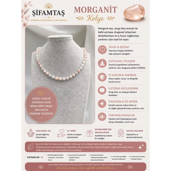 Morganit Doğal Taş Kolye