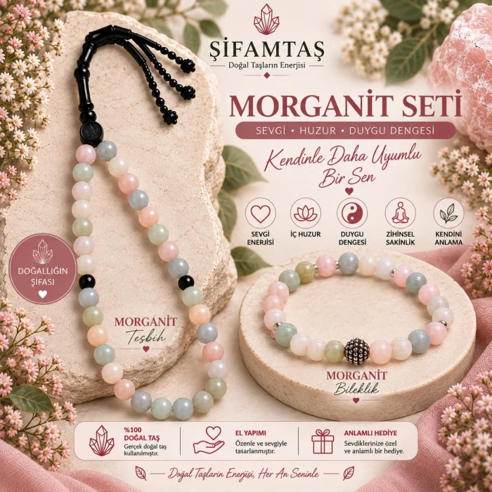 Morganit Doğal Taş Seti (Bileklik ve Tesbih)