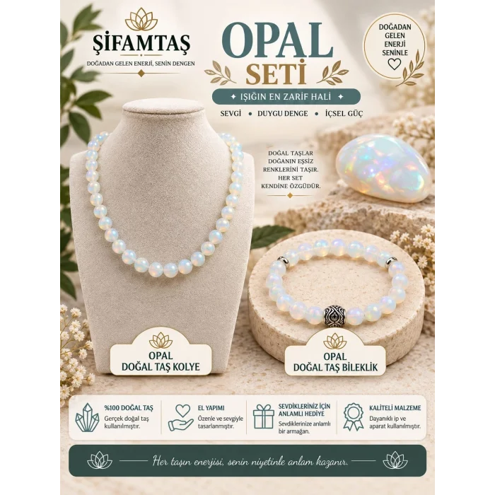 Opal Doğal Taş Seti (Bileklik ve Kolye)