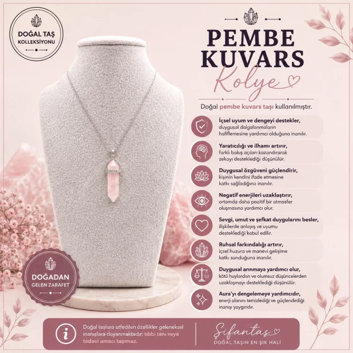 Pembe Kuvars Doğal Taş Kolye Ucu (2)
