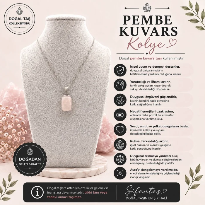 Pembe Kuvars Doğal Taş Kolye Ucu (1)