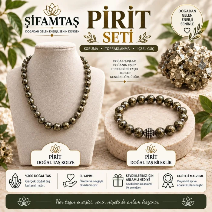 Pirit Doğal Taş Seti (Bileklik ve Kolye)