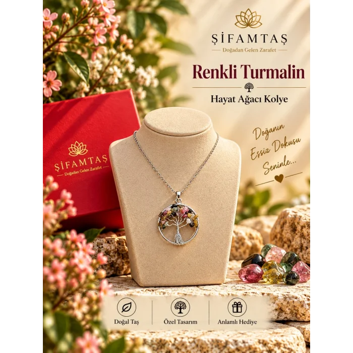 Renkli Turmalin Hayat Ağacı Kolye