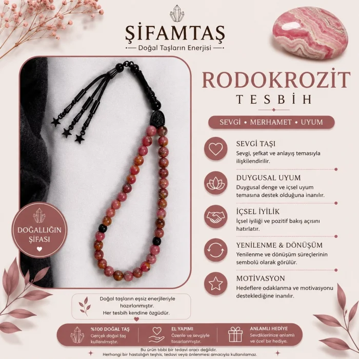 Rodokrozit Doğal Taş Tesbih
