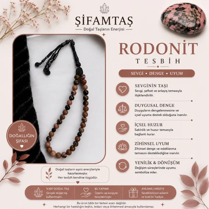 Rodonit Doğal Taş Tesbih