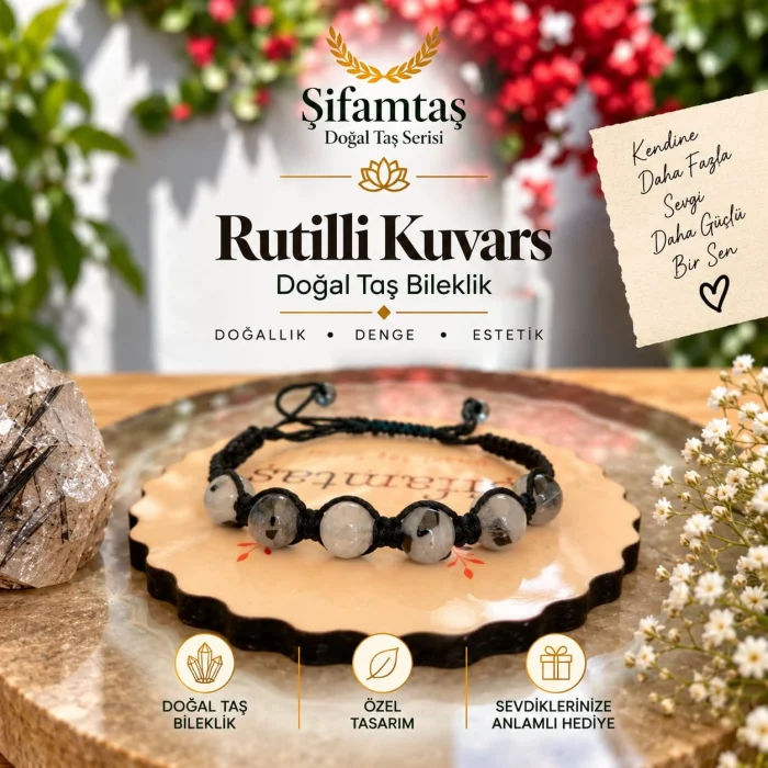 Rutilli Kuvars Doğal Taş İpli Bileklik