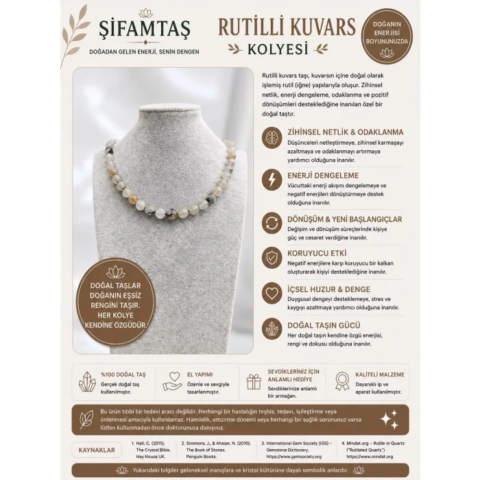 Rutilli Kuvars Doğal Taş Kolye