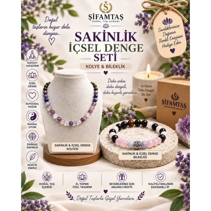 Sakinlik & İçsel Denge Doğal Taş Seti (Bileklik ve Kolye)