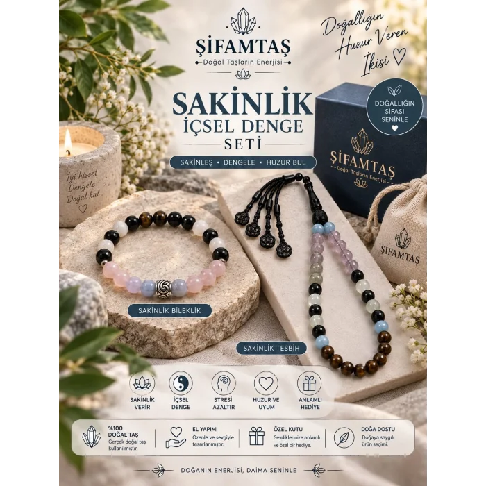 Sakinlik & İçsel Denge Doğal Taş Seti (Bileklik ve Tesbih)