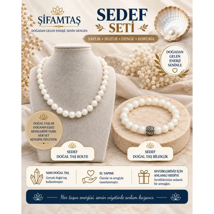 Sedef Doğal Taş Seti (Bileklik ve Kolye)