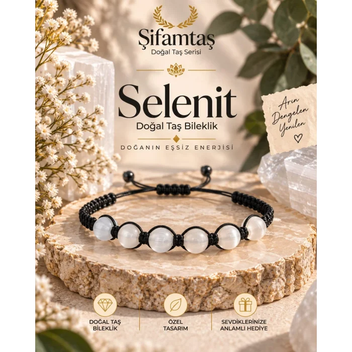 Selenit Doğal Taş İpli Bileklik