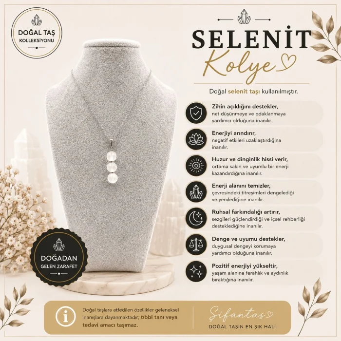 Selenit Doğal Taş Kolye Ucu