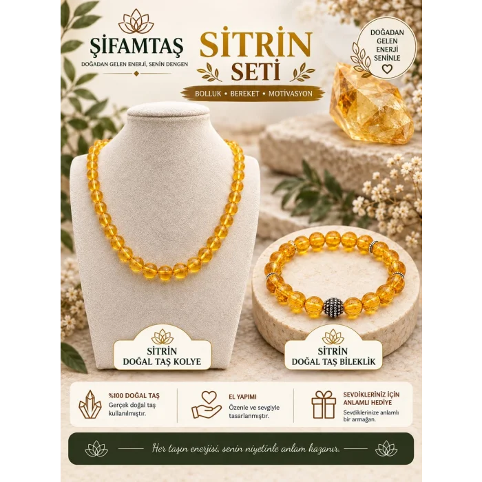 Sitrin Doğal Taş Seti (Bileklik ve Kolye)