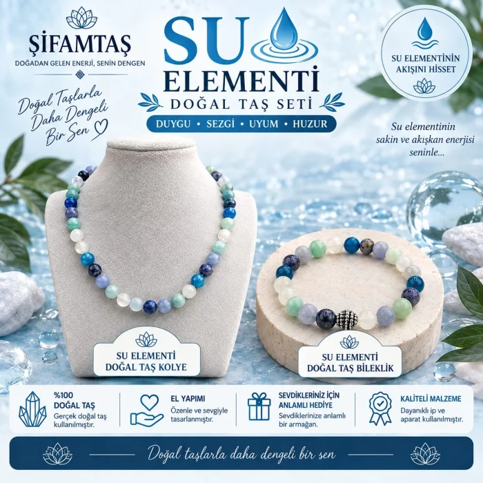Su Elementi Doğal Taş Seti (Kolye ve Bileklik)