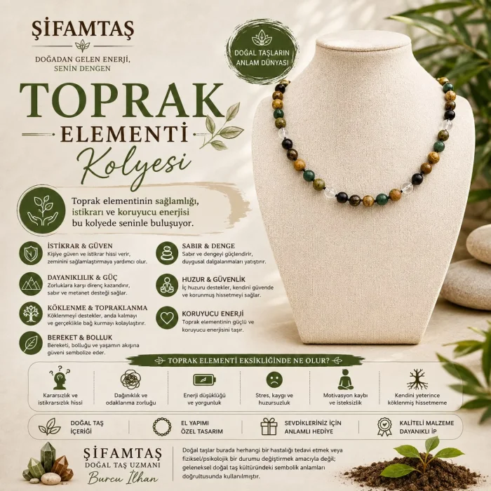 Toprak Elementi Doğal Taş Kolye