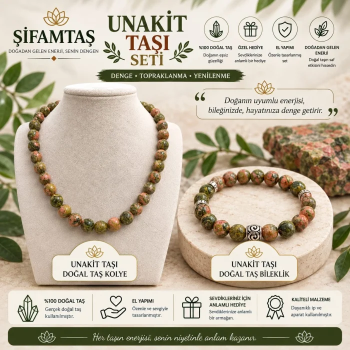 Unakit Doğal Taş Seti (Bileklik ve Kolye)