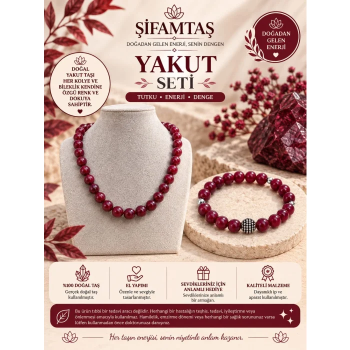 Yakut Doğal Taş Seti (Bileklik ve Kolye)