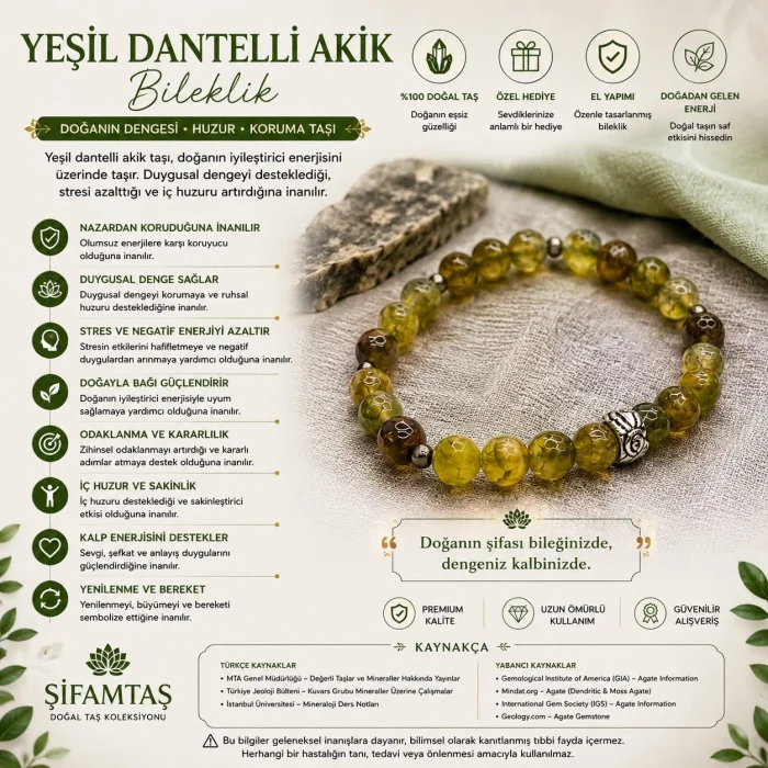 Yeşil Akik Doğal Taş Bileklik