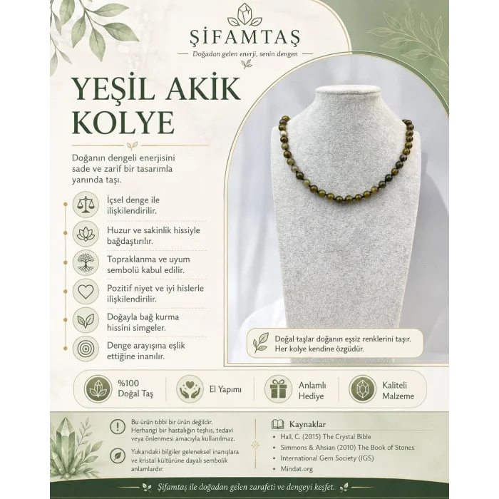 Yeşil Akik Doğal Taş Kolye