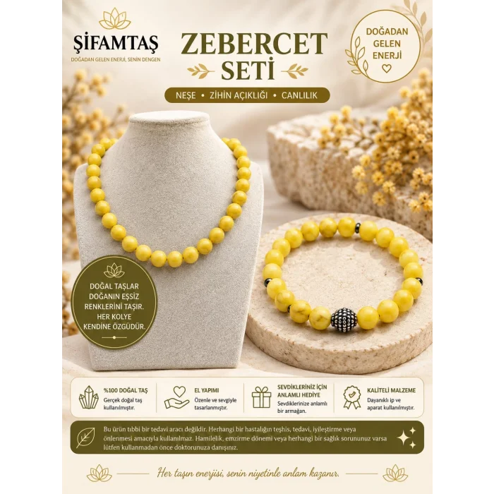 Zebercet Doğal Taş Seti (Bileklik ve Kolye)