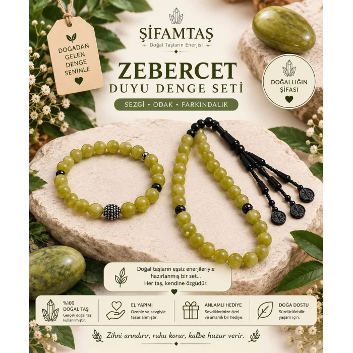 Zebercet Doğal Taş Seti (Bileklik ve Tesbih)