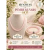 Pembe Kuvars Doğal Taş Seti (Bileklik ve Kolye)