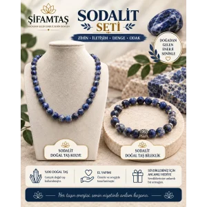 Sodalit Doğal Taş Seti (Bileklik ve Kolye)