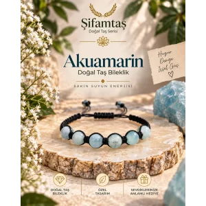 Akuamarin Doğal Taş İpli Bileklik