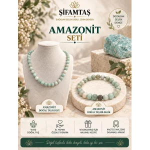 Amazonit Doğal Taş Seti  (Bileklik ve Kolye)