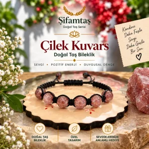 Çilek Kuvars Doğal Taş İpli Bileklik