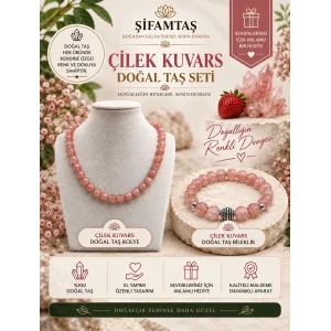 Çilek Kuvars Doğal Taş Seti (Bileklik ve Kolye)