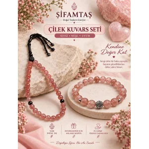 Çilek Kuvars Doğal Taş Seti (Bileklik ve Tesbih)