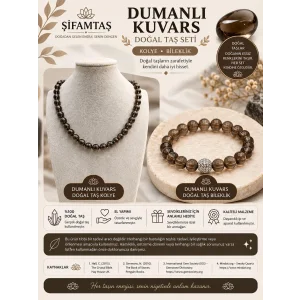 Dumanlı Kuvars Doğal Taş Seti (Bileklik ve Kolye)