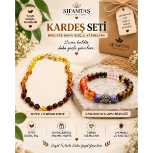 Kardeş Seti -2 (Okul Başarı & Odak Bilekliği ve Bebek Kehribar Kolye)