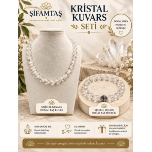 Kristal Kuvars Doğal Taş Seti (Bileklik ve Kolye)