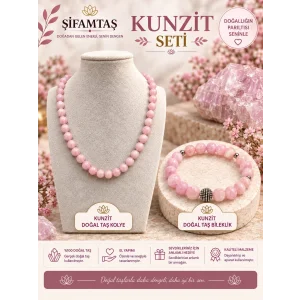 Kunzit Doğal Taş Seti (Bileklik ve Kolye)