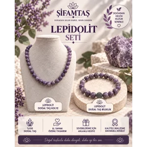 Lepidolit Doğal Taş Seti (Bileklik ve Kolye)