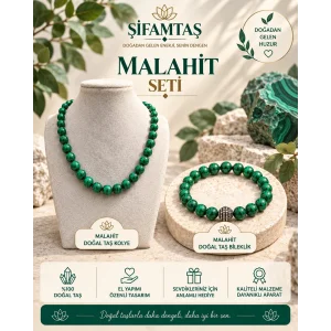 Malahit Doğal Taş Seti (Bileklik ve Kolye)