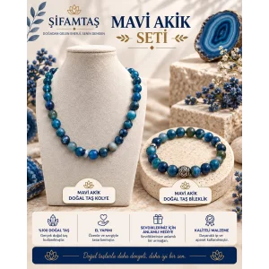 Mavi Akik Doğal Taş Seti (Bileklik ve Kolye)